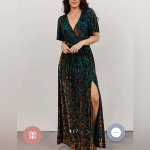 NWT Baltic Born Uma Velvet Maxi Dress - L - Jade & Bronze